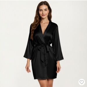 Stars Above Black Satin Robe